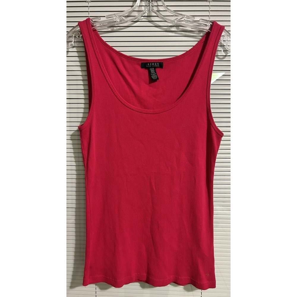 Ralph Lauren Black Label Women M  Scoop-Neck Ribbed Pink Tank Top LRL Logo